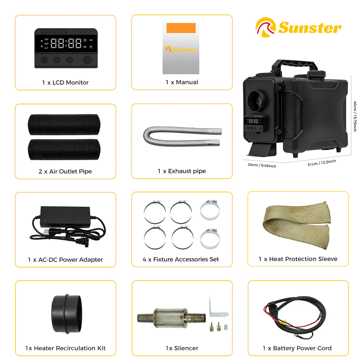 Sunster HTB1 Diesel Heater 8KW 12V 110-240V, ToolBox GSM LET-4G/5G Version - Image 15