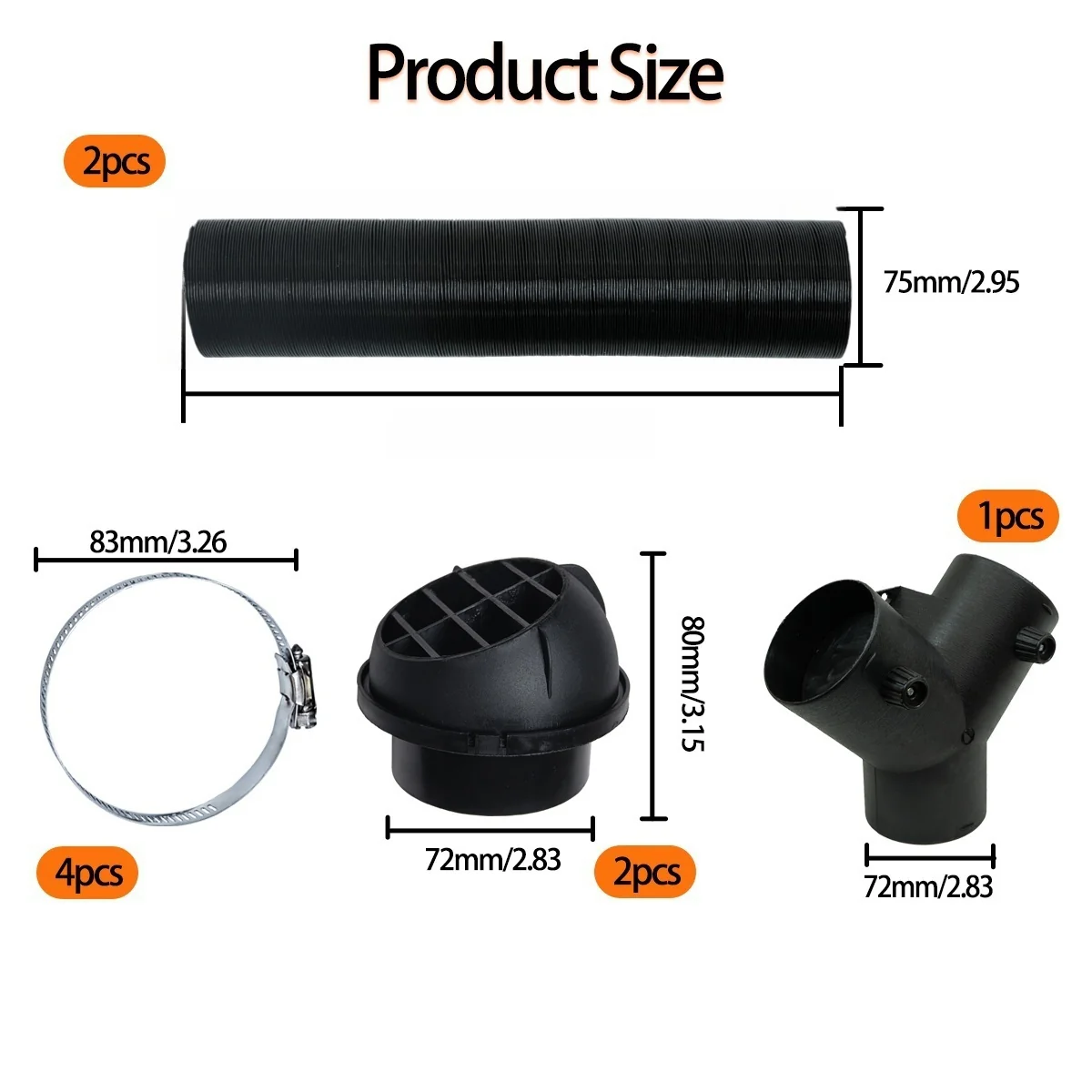 A791 75mm Diesel Heater Warm Pipe Ducting Set - Image 3