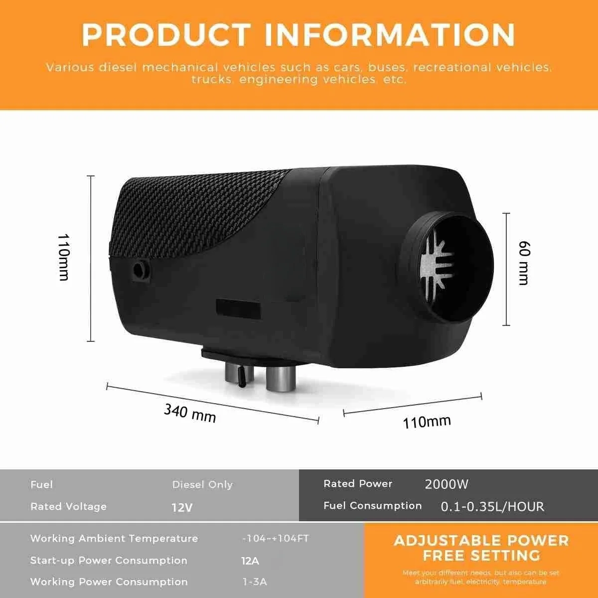 Sunster A2018 Diesel Heater 2KW 12V, Traditional Classic Version - Image 5