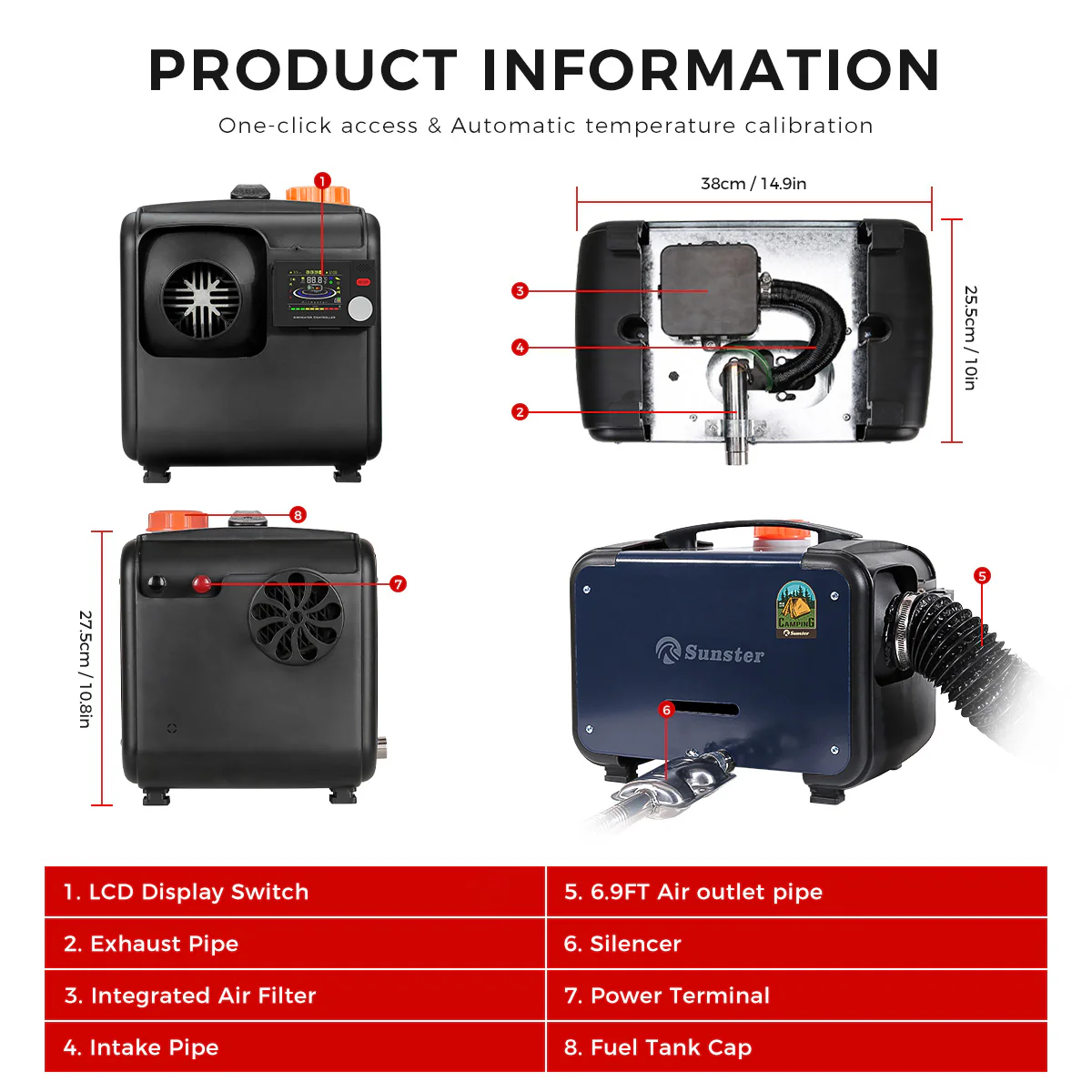Sunster A2302BH Diesel Heater 8KW 12/24V, All In One Bluetooth Version - Image 3