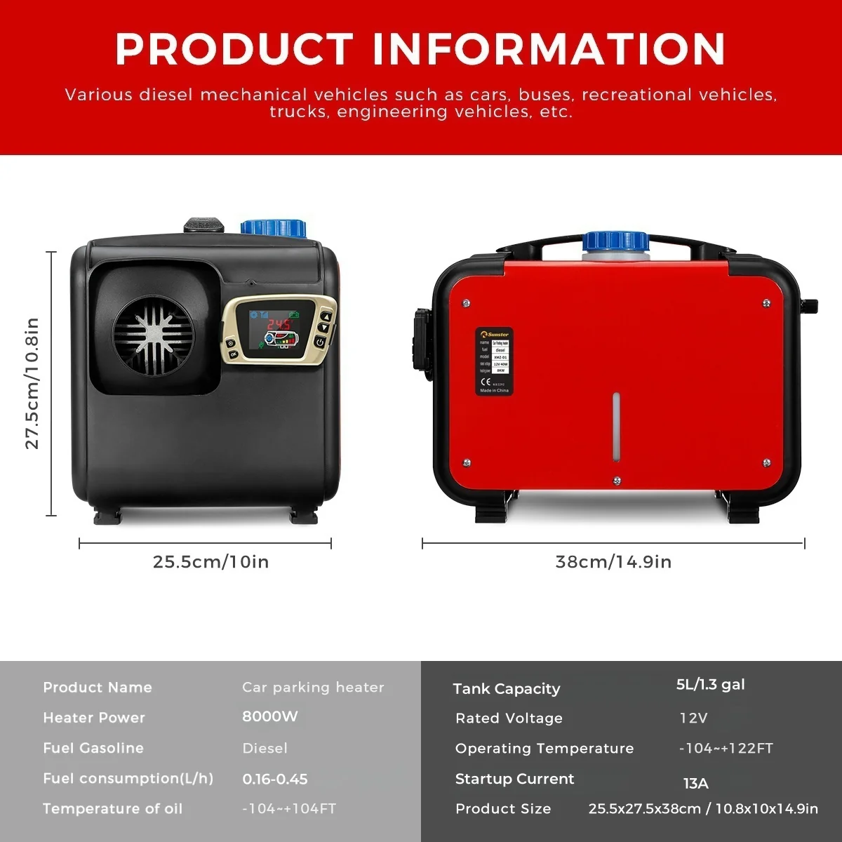 Sunster A2018GH Diesel Heater 8KW 12V, All in One Classic Version - Image 3