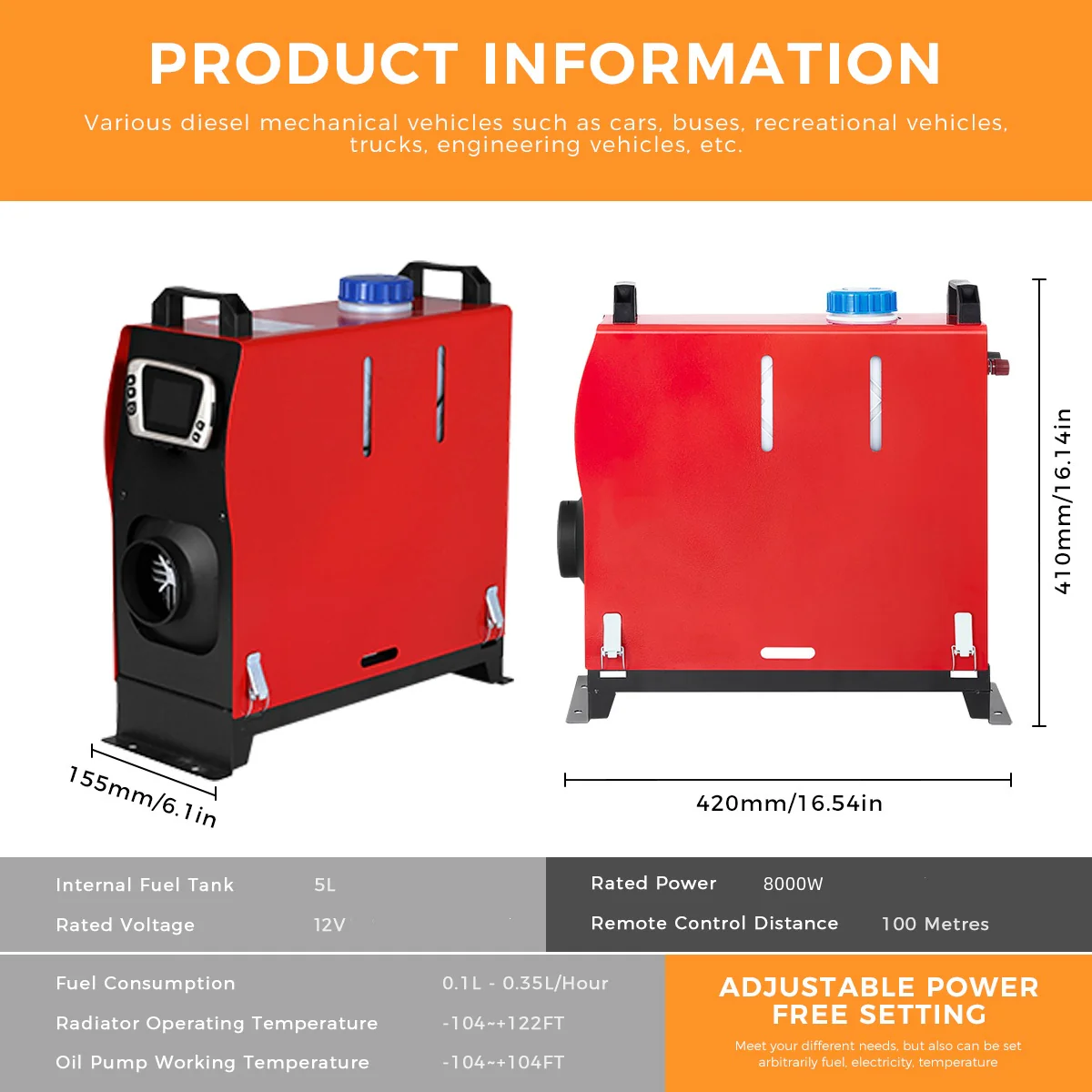Sunster A2018GL Diesel Heater 8KW 12V, All in One Classic Version - Image 8