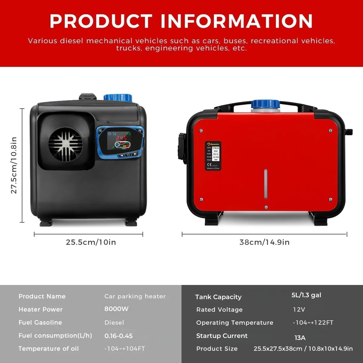 Sunster A2018H Diesel Heater 8KW 12V, All in One Classic Version - Image 4