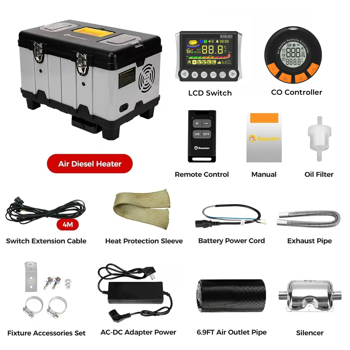 Sunster TB10PRO Diesel Heater 8KW 12/24V 110-240V, ToolBox WIFI Bluetooth Upgrade Version - Image 12